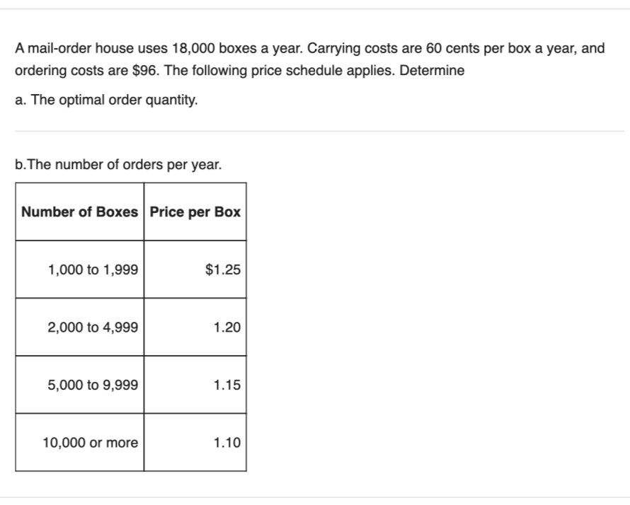 ANSWER IN EXCEL A mail-order house uses 18,000