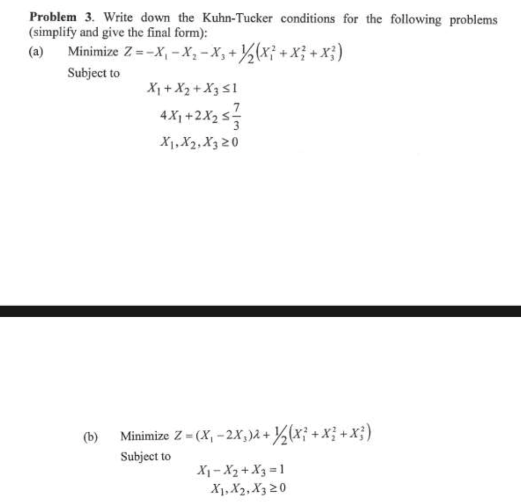Problem 3. Write down the Kuhn-Tucker conditions