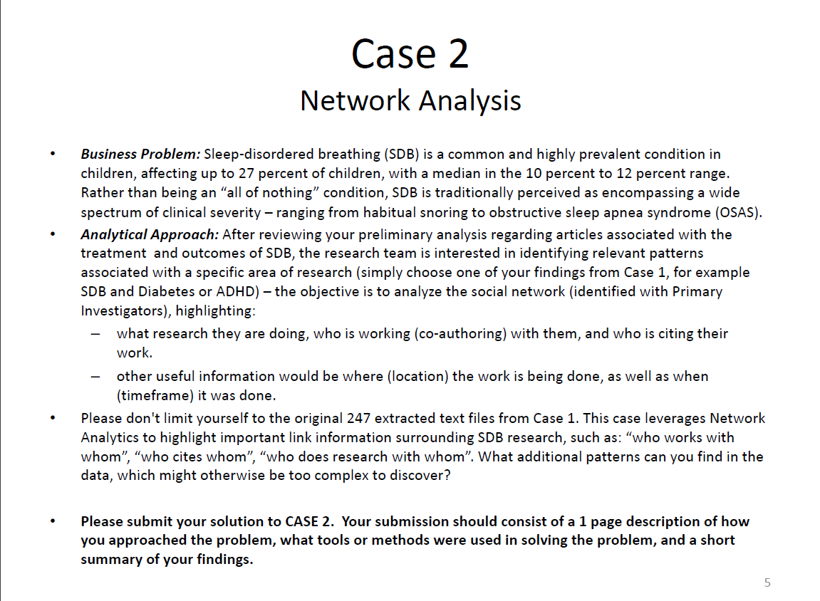Case 2 Network Analysis Business Problem: