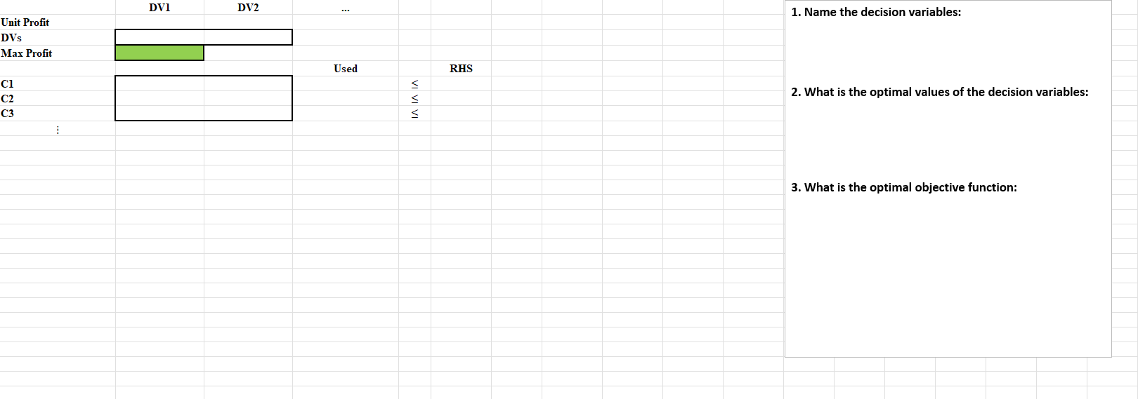Given the following linear optimization model,