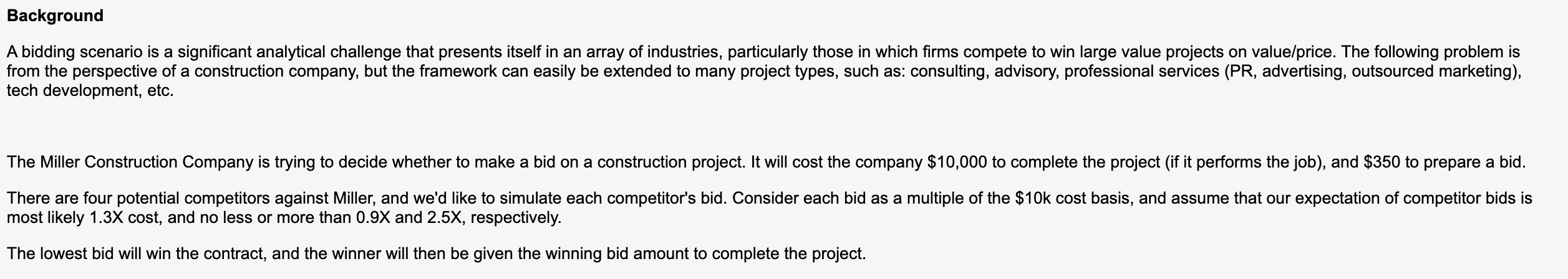 Background A bidding scenario is a significant