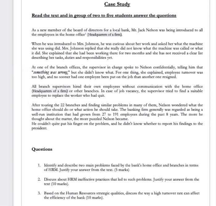 Case Study Read the text and in group of two to