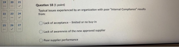 19 20 21 Question 18 (1 point) Typical issues