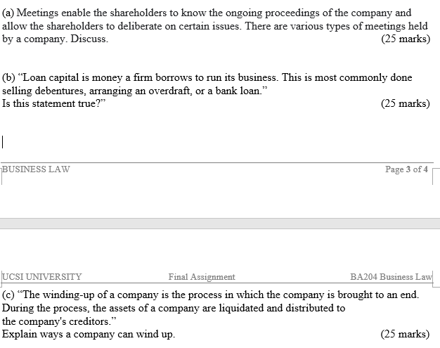 (a) Meetings enable the shareholders to know the