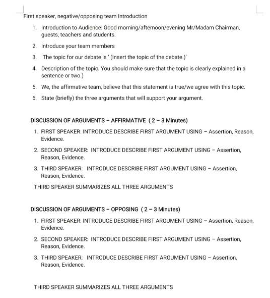 Debate (Negative side debate) : topic (