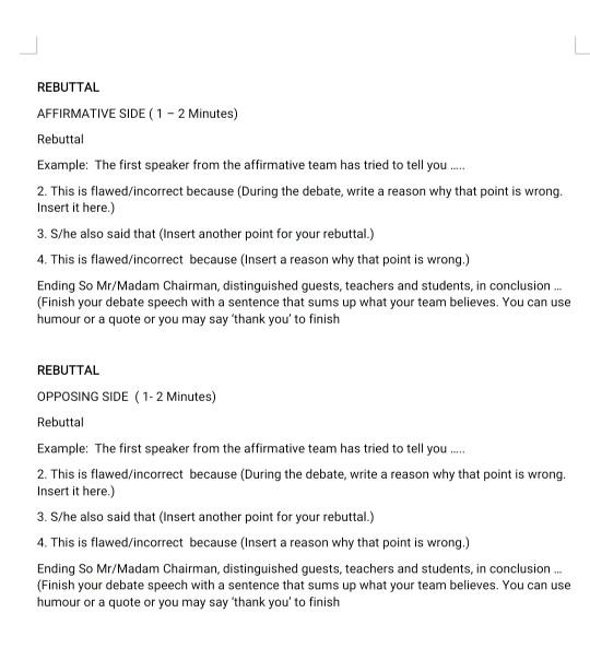 Debate (Negative side debate) : topic (