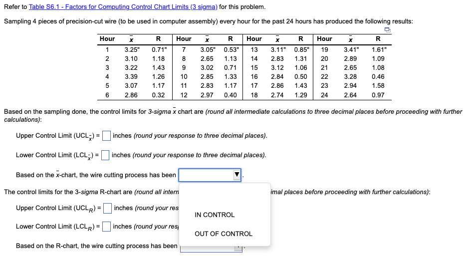Refer to Table 56.1 - Factors for Computing