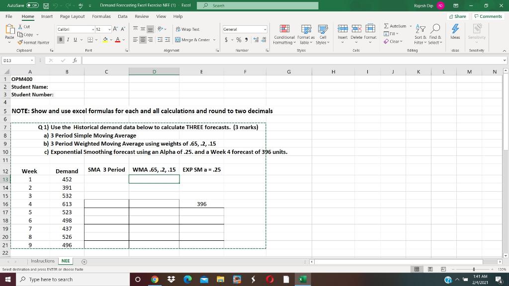answer only question 3 AutoSave C - Glos Demand