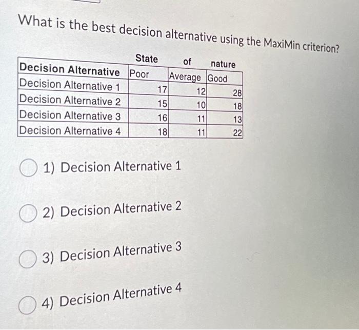 What is the best decision alternative using the