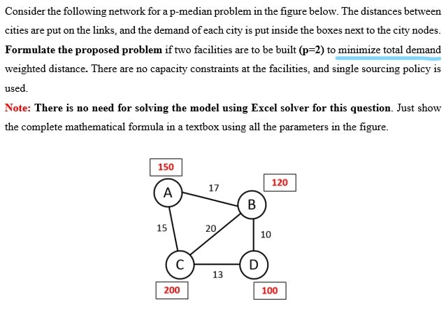 Consider the following network for a p-median