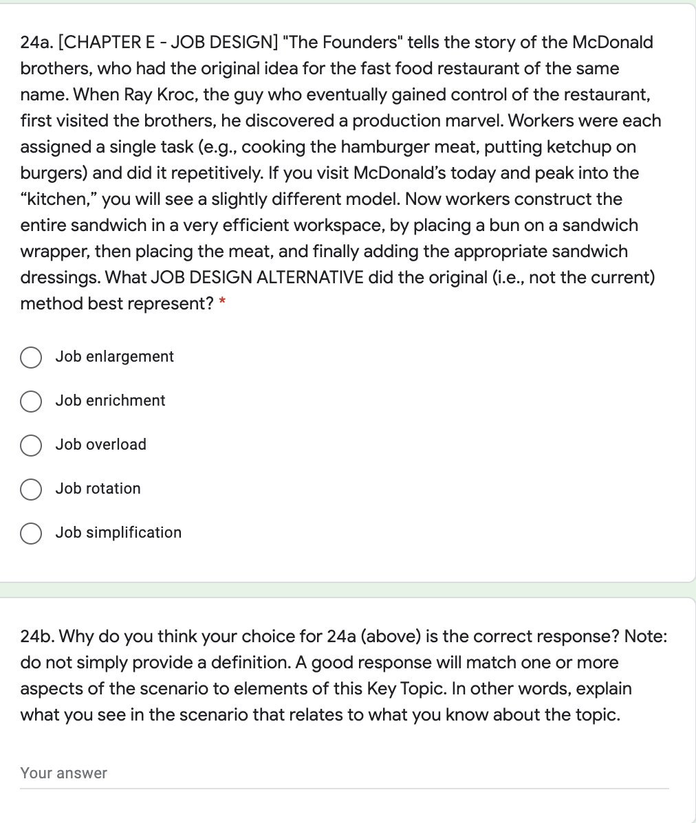 24a. [CHAPTER E-JOB DESIGN] "The Founders" tells