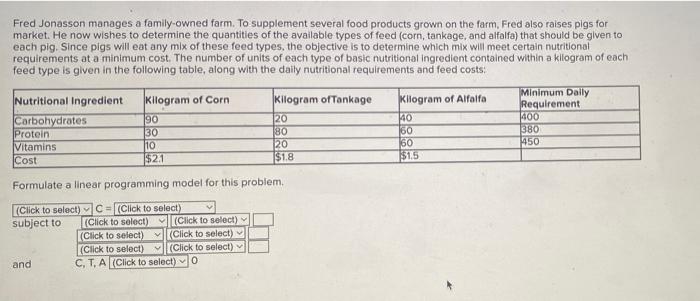 Fred Jonasson manages a family-owned farm. To