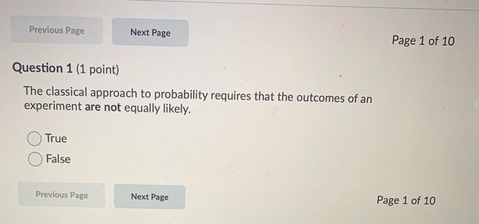 Previous Page Next Page Page 1 of 10 Question 1