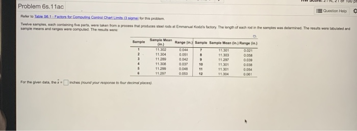 Problem 6s.11ac Question Help Refer to 56.1.