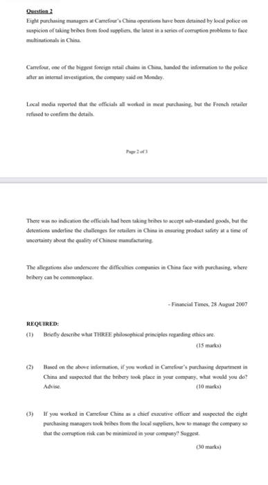 Question Eight purchasing managers as Carrefour's