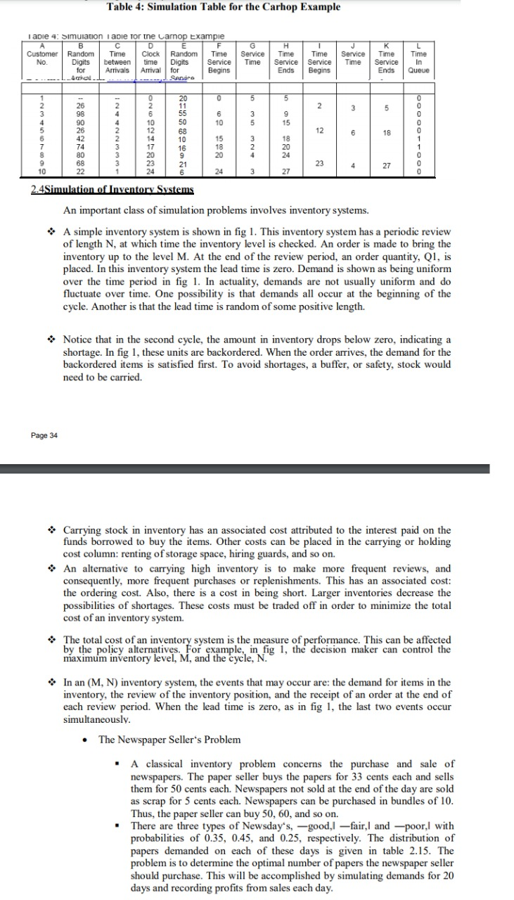 Table 4: Simulation Table for the Carhop Example