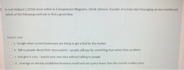 1. In Joel Holland's (2010) short article in