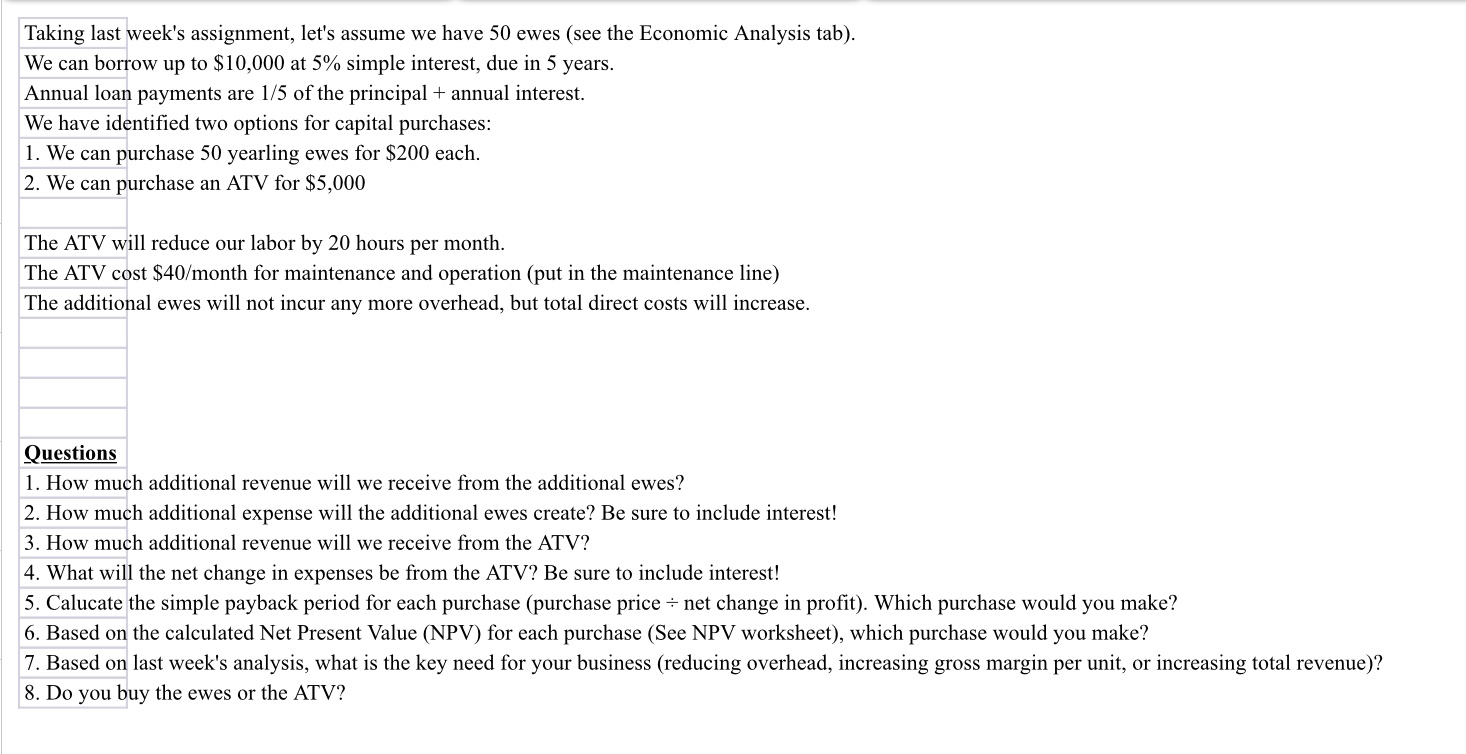 NET PRESENT VALUE Discount Rate 5% 50 Brood Ewes