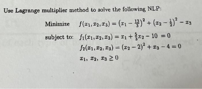Solve the non linear programing problem by