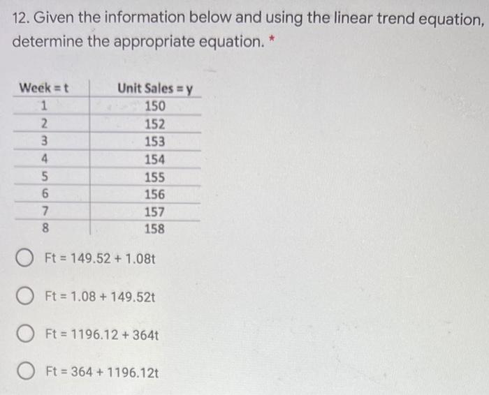 12. Given the information below and using the