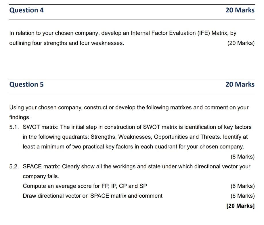 In relation to your chosen company, develop an