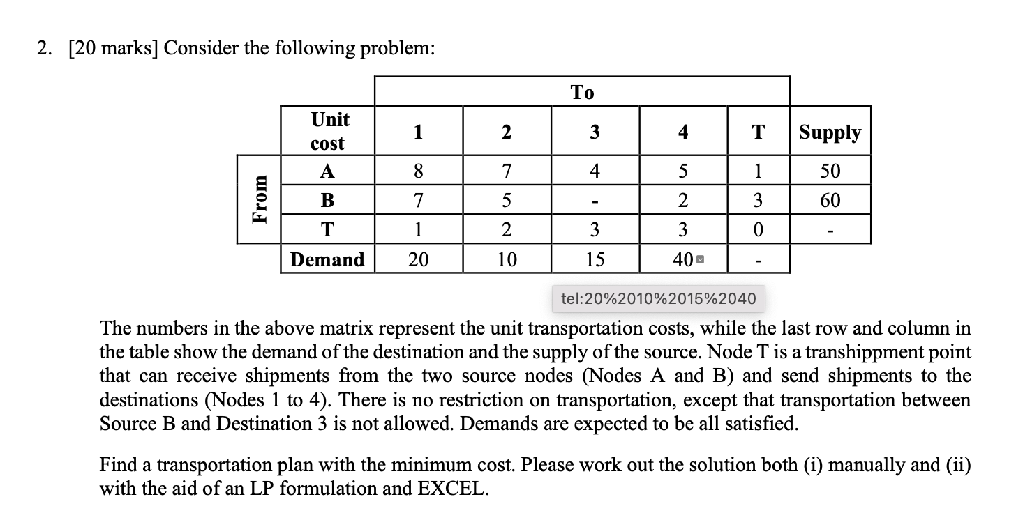 2. [20 marks] Consider the following problem: To