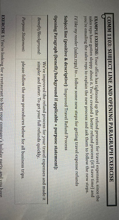 COMM 1103: SUBJECT LINE AND OPENING PARAGRAPH