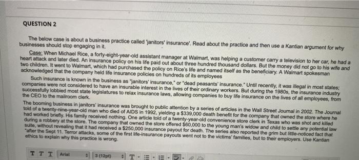 QUESTION 2 The below case is about a business