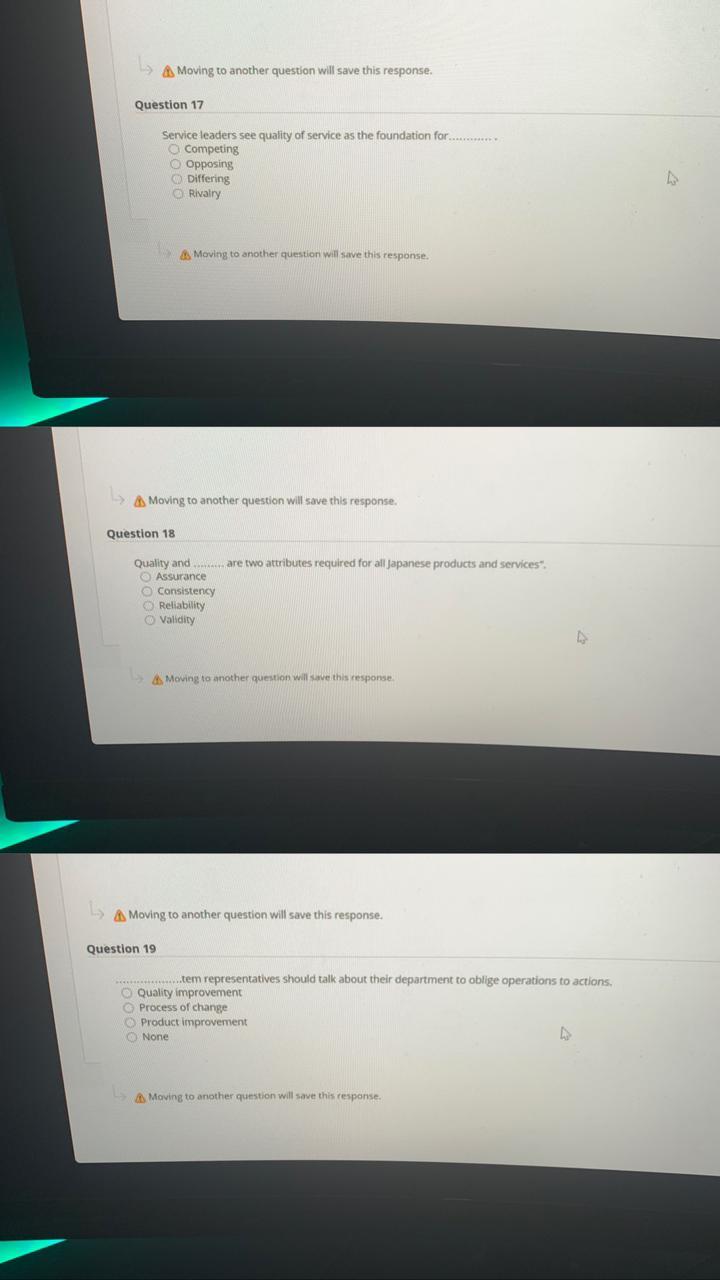 > A Moving to another question will save this