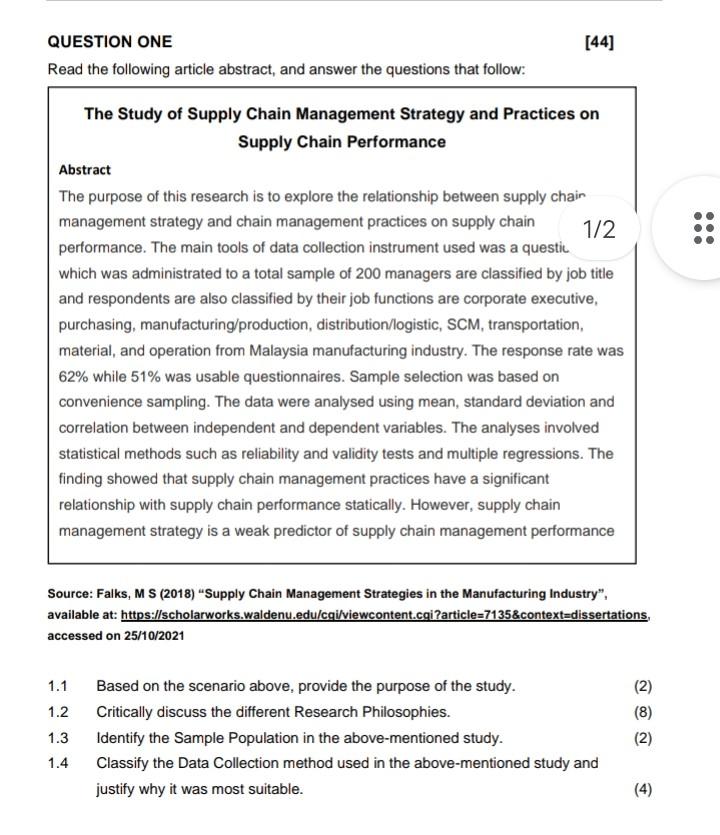 [44] QUESTION ONE Read the following article