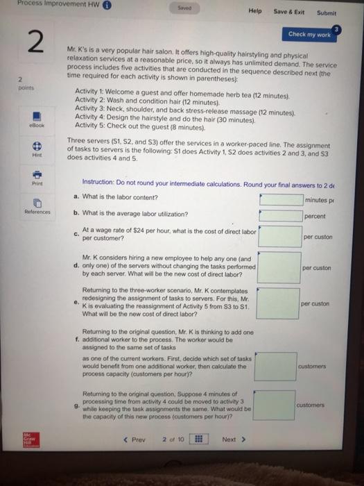 Process Improvement HW Save Help Save & Exit