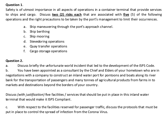 port management Question 1. Safety is of utmost