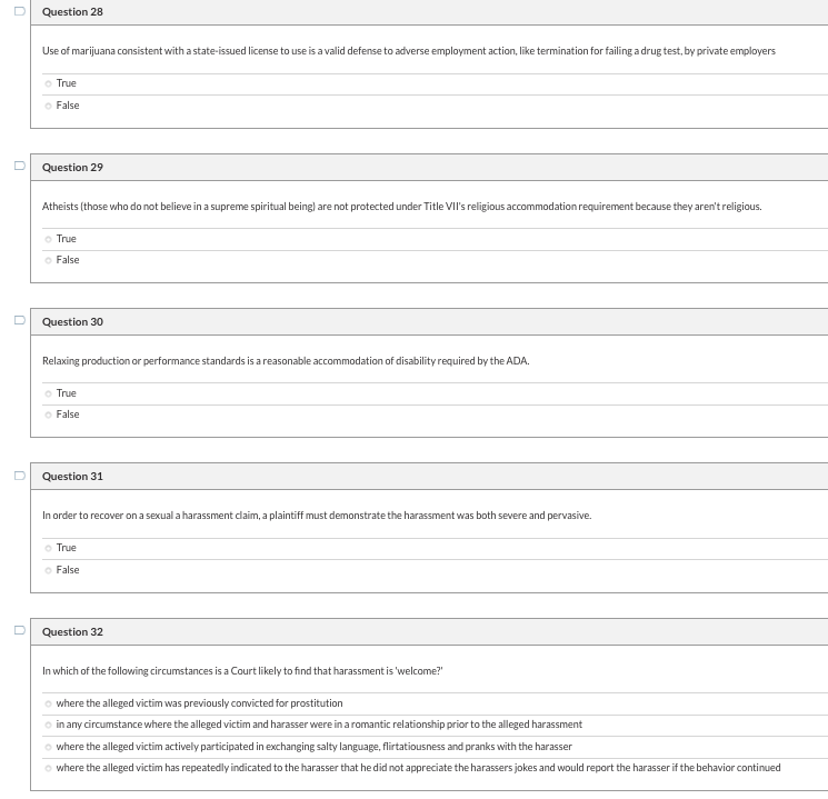 D Question 28 Use of marijuana consistent with a