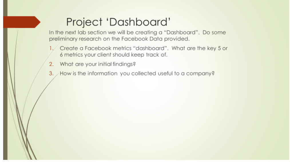 Project 'Dashboard' In the next lab section we
