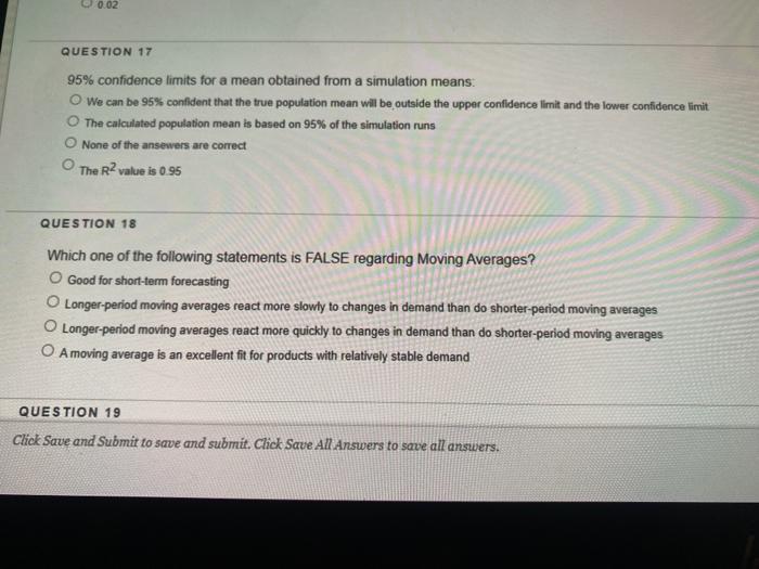 0.02 QUESTION 17 95% confidence limits for a mean