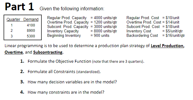 Urgent!! Part 1 Given the following information: