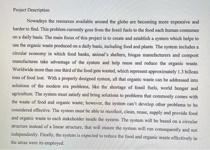 with the proyect description , answer the