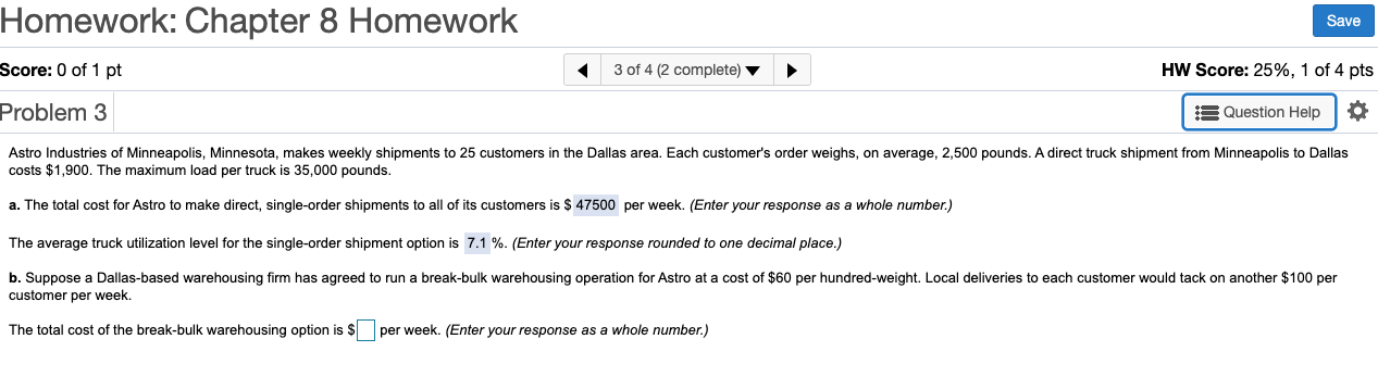 Q1: The total cost of the break-bulk warehousing