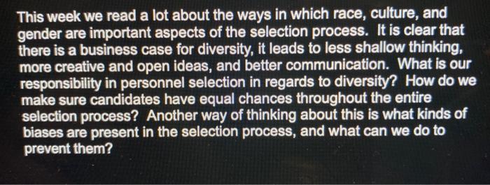 This week we read a lot about the ways in which