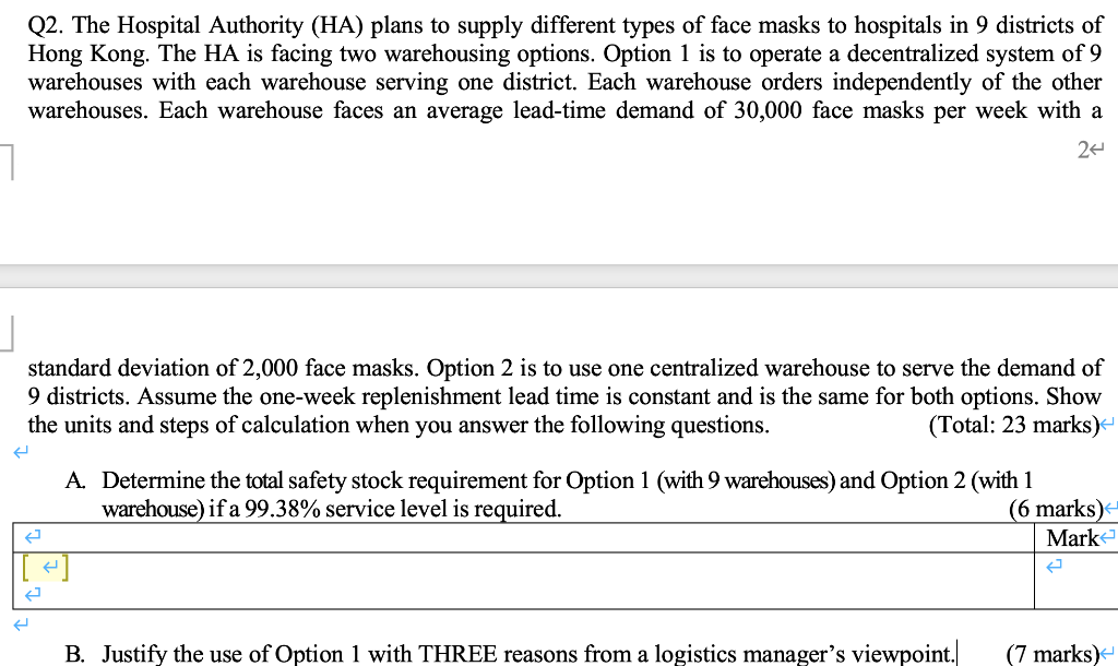 Q2. The Hospital Authority (HA) plans to supply