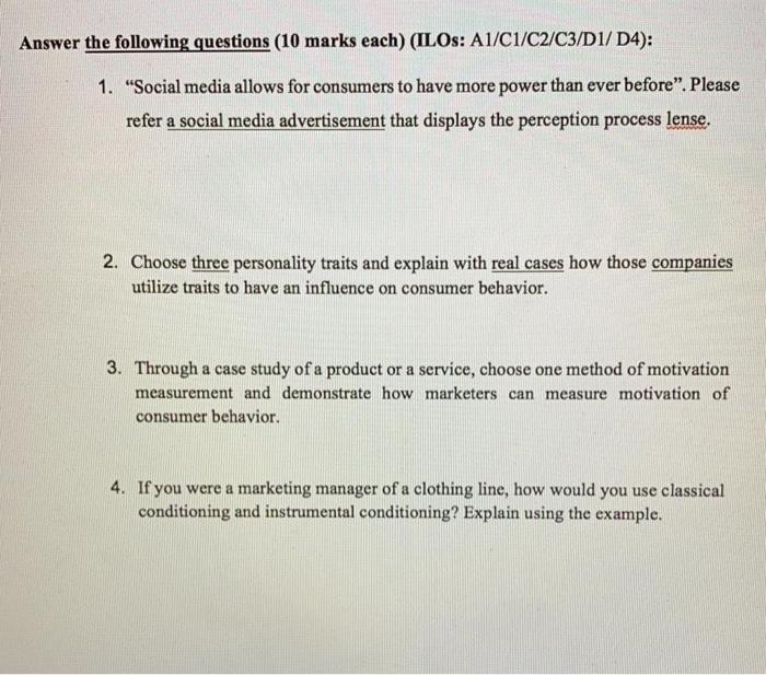 Answer the following questions (10 marks each)