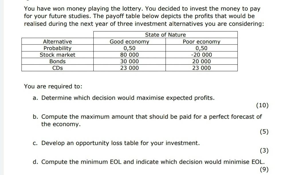 You have won money playing the lottery. You