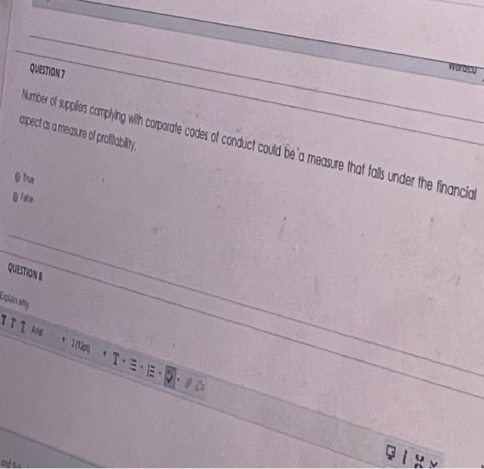 QUESTION 7 TOYOSU Number of suppliers complying