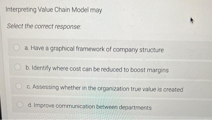 Interpreting Value Chain Model may Select the