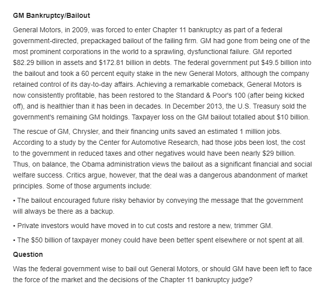 GM Bankruptcy/Bailout General Motors, in 2009,