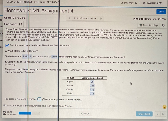 OSCM 3430 R (Fall 2020, Dr. Hanna, CRN 86542