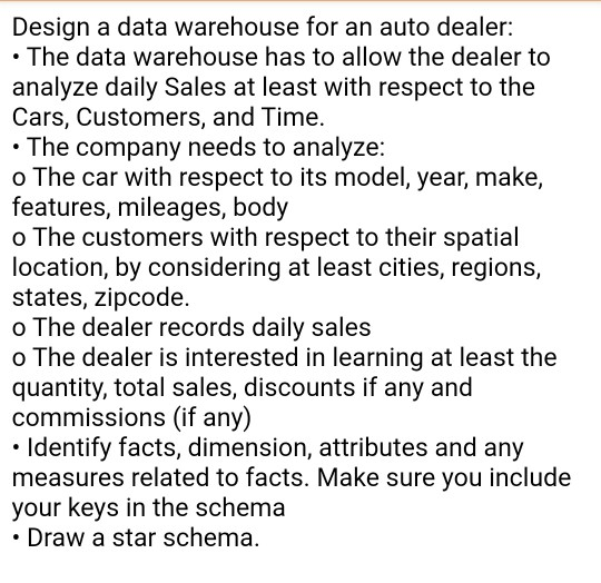 PLEASE DRAW THE DATABASE WAREHOUSE AND THE STAR