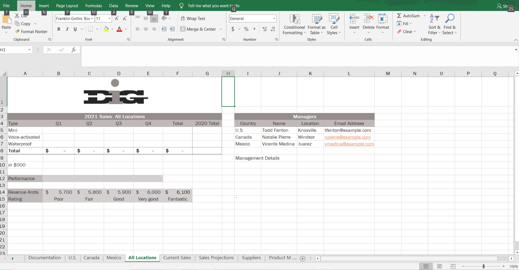 5. In the range B12:E12, Benicio wants to display