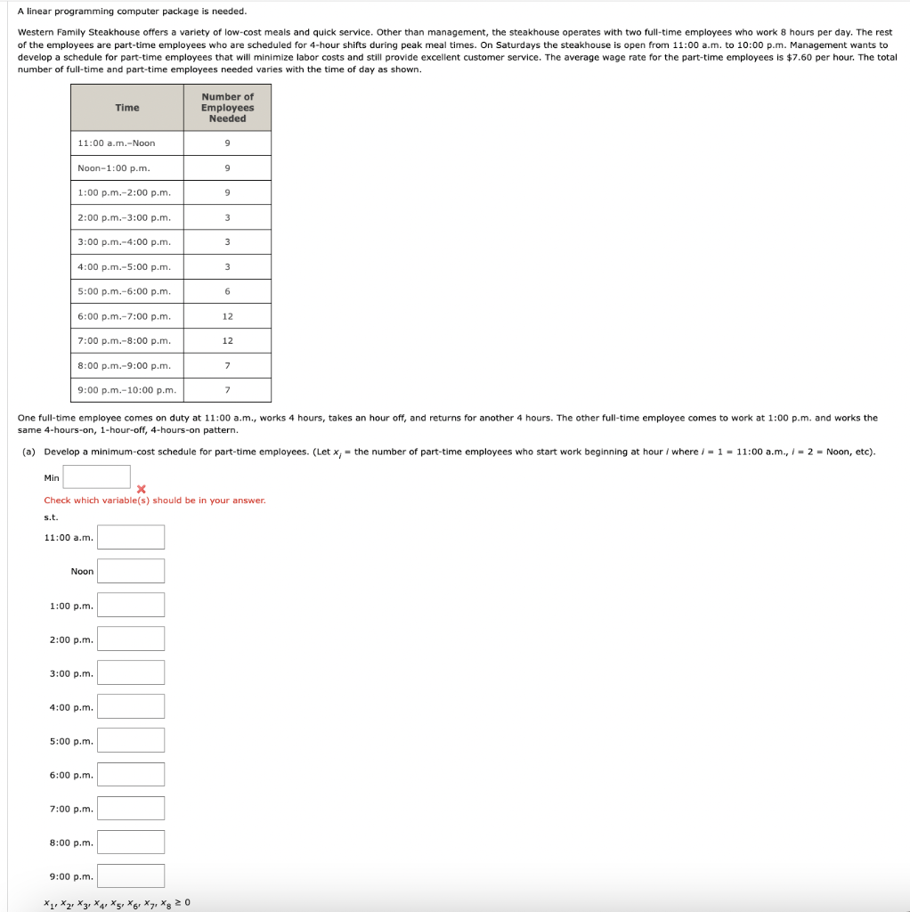 A linear programming computer package is needed.