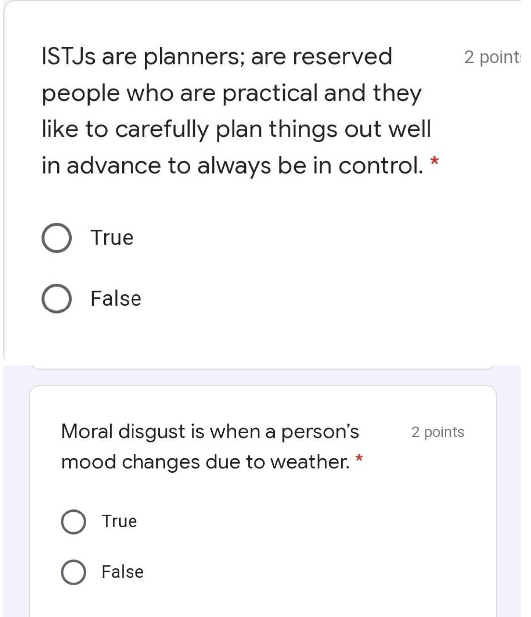 2 points Equality is an example of terminal